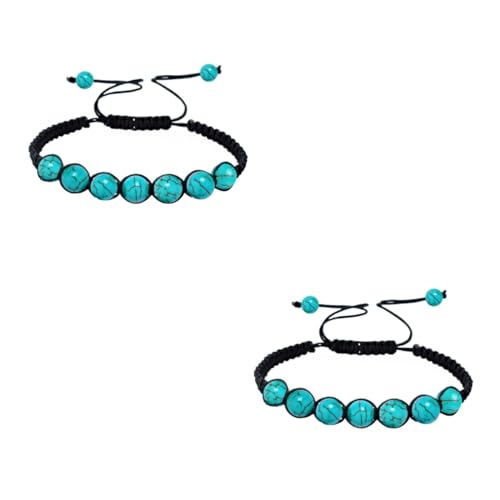 DEARMAMY 2stücke Frauen Männer Geflochtene Armbänder Aus Natürlichem Stein Blauer Türkis Unisex Verstellbar Für Glück Und Gesundheit Perfektes Für Familie Und Freunde von DEARMAMY