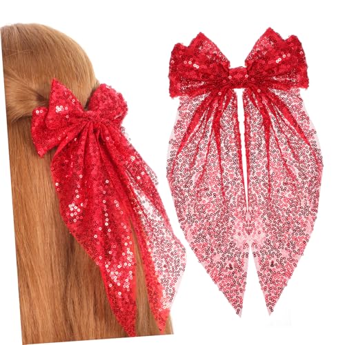 DEARMAMY 2stücke Glitzernde Haarschleifen Haarclips Für Mädchen Funkelnde Bows Für Valentinstag Und Feste Leichte Und Bequeme Cheerleader Haaraccessoires Rot von DEARMAMY