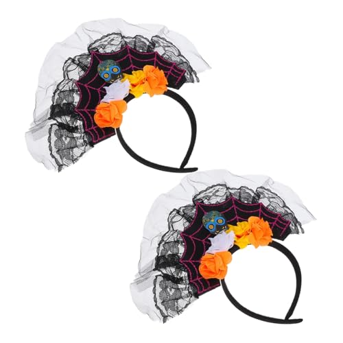 DEARMAMY 2stücke Halloween Haarschmuck Lace Gauze Haarreifen Mit Skull-blumen-dekor Für Frauen Und Mädchen Für Partys Und Feste von DEARMAMY