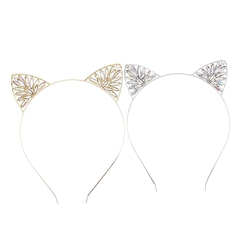 DEARMAMY 2stücke Katzenohren Haarreif Mit Glitzer Für Mädchen Adorable Und Kreative Haarschmuck Accessoires Für Partys Und Alltägliches Tragen Weiß Und Gold von DEARMAMY