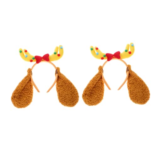 DEARMAMY 2stücke Rentiergeweih-stirnband Mit Hundeohren Pelziges Plüsch-haarband Elastisches Stirnband Für Frauen Und Mädchen Verkleidungs-accessoire Für Partys Und Festivals von DEARMAMY