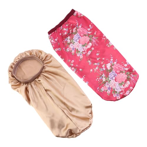DEARMAMY 2stücke Satin Haarhaube Für Damen Lange Jumbo Schlafhaube Elastische Mütze Für Lockiges Haar Schützende Schlafhaube Mit Goldenen Akzenten von DEARMAMY