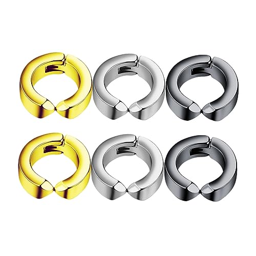 DEARMAMY 3 Paar Ohrclips Ohrloch Damen Herren Ohrschmuck Painless Ear Clip Titanstahl Ohrklemme Schwarz Gold Hypoallergen Modisch Sicher Tragbar von DEARMAMY