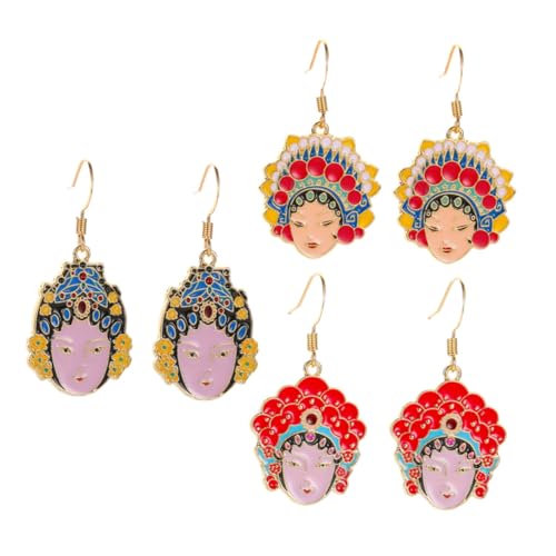 DEARMAMY 3 Paare Kreative Beijing Opera Ohrringe Chinesischer Stil Ohrstecker Modisch Cartoon Ohrring Damen Schmuck Elegant und Langlebig von DEARMAMY