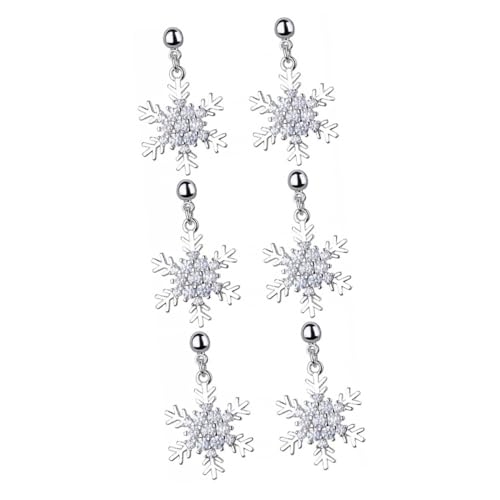 DEARMAMY 3 Paare Schneeflocken Ohrringe Damen Weihnachtsbaumschmuck Baumelnde Ohrhänger Ohrschmuck Umweltfreundlich Langlebig Festliche Dekoration Weihnachten von DEARMAMY