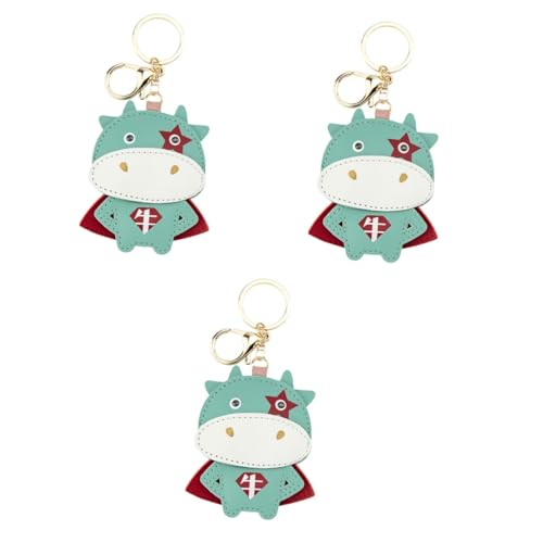 DEARMAMY 3 STK Schlüsselanhänger Taschenanhänger Chinesische Ochsenverzierung Auto- Chinesische Ochsendekorationen Zum Neuen Jahr Strumpffüller Kuh- Auto Pu-Leder Blue von DEARMAMY