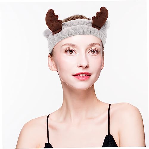 DEARMAMY 3 STÜCKE Plüsch Weihnachts Haarbänder mit Hirschgeweih Weiche Elastische Kosmetik Haarbänder zum Waschen und Schminken Hautfreundlich Leicht und Wiederverwendbar Geeignet für von DEARMAMY