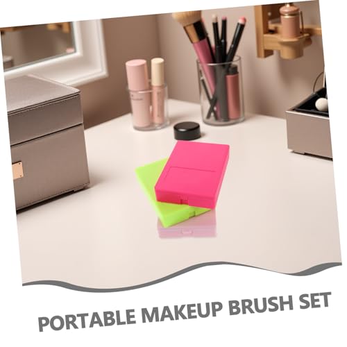 DEARMAMY 3 Sätze Teiliges Mini Reise-make-up-pinsel-set mit Spiegel Weiche Borsten für Foundation Lidschatten und Tragbar Modische Farben Magenta Neon Grün Kompakt und Leicht für Damen und von DEARMAMY