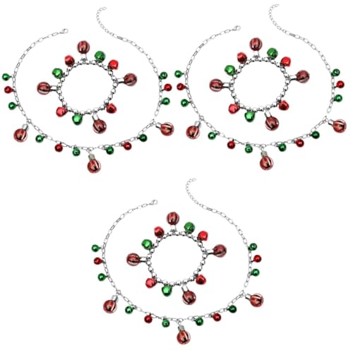 DEARMAMY 3 Sätze Weihnachtsschmuck Set Damen Vintage Weihnachtskette Glocken Armband Festliche Party Accessoires für Weihnachten und Feierlichkeiten von DEARMAMY
