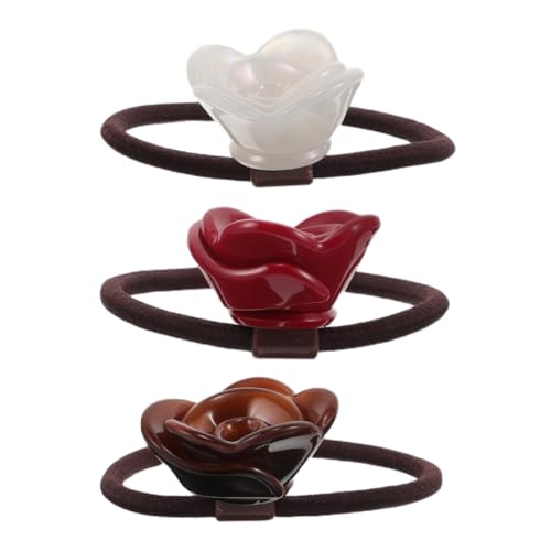 DEARMAMY 3 Stück Dekorative Haargummis mit Rosenblüte Elastisch Schadstofffrei Strapazierfähig Fester Griff Leichte Ponytail-halter für Frauen Braut Alltag Reisen und Sport von DEARMAMY