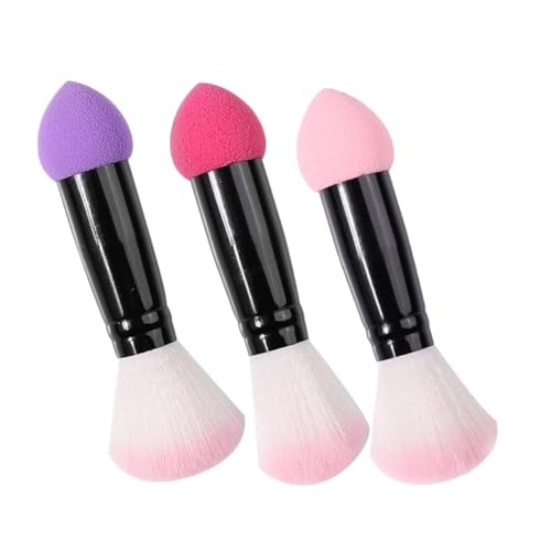 DEARMAMY 3 Stück Doppelkopf-Make-up-Pinsel Bürsten erröten Lidschatten Gesicht Konturmischpinsel Creme-Rouge-Pinsel Foundation-Pinsel für flüssiges Make-up Aluminiumrohr von DEARMAMY