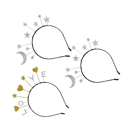 DEARMAMY 3stücke Glitzer Stirnband Mit Mond Und Sternen Herz-decor Legierungs-kopfbedeckung Für Kinderhaar Party Haar Zubehör Für Geburtstage Und Festivals von DEARMAMY