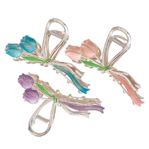 DEARMAMY 3 Stück Haarspangen Für Frauen Dünnes Haar Hochzeits Haarklammer Farbe Dutt Orchidee Haarspange Tulpe Elegantes Blumenzubehör Ausgefallene Krallenklammern Haarklammern von DEARMAMY