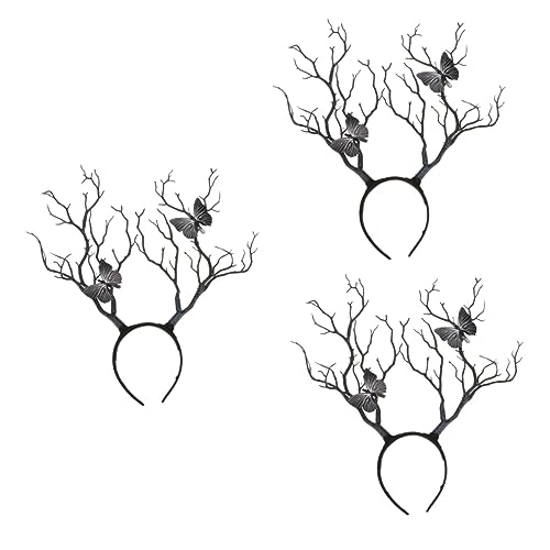 DEARMAMY 3 Stück Halloween Stirnband Damen Handgefertigtes Geweih mit Großen Baumzweigen Leichtes Haarreif Auffälliger Kopfschmuck für Halloween Kostüm Party Festival von DEARMAMY