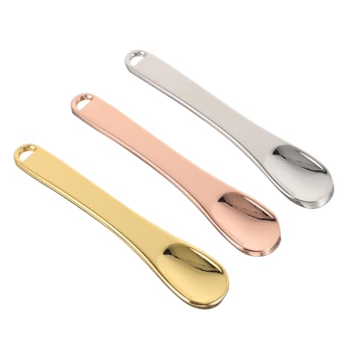 DEARMAMY 3 Stück Metall Make up Spatel Mini Löffel Kosmetikspatel für Creme Gesichtscreme Spatel Hautpflege Werkzeug in Gold Silber Roségold Langlebig Leicht Hygienisch für Reisen und von DEARMAMY