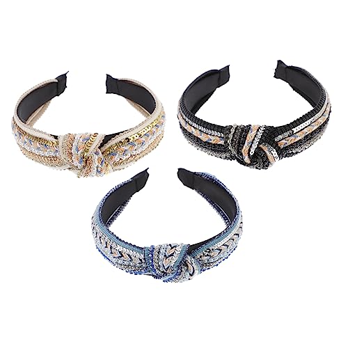 DEARMAMY 3stücke Perlenstirnband Mit Knoten Für Damen Breites Stirnband Mit Perlen Und Pailletten Haarband Für Party Und Alltag Haarzubehör Mit Strasssteinen Edelschmuck Für Kopf Und von DEARMAMY