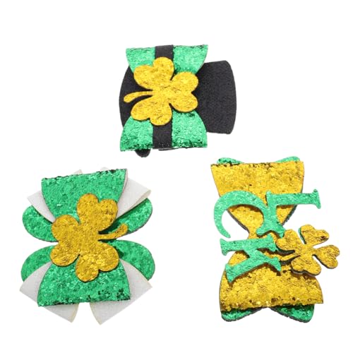 DEARMAMY 3stücke Schleifenclips Für Mädchen Grüne Blumenkleeblatt-haarspangen Mit Glitzer Kleeblatt-clips Als Irische Festival-accessoires Für Alltag von DEARMAMY