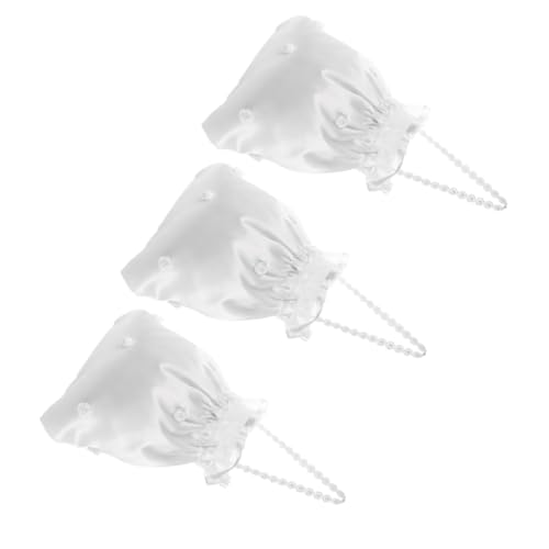 DEARMAMY 3 Stück Tasche mit Brautblumen Hochzeitsgeldbag Hochzeitsbaus Brauttasche Hochzeit Geldbörsen Brautblumentasche Brauthochzeitstasche Braut-Hochzeits-Geldbeutel Satin Weiß von DEARMAMY