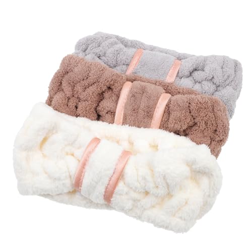 DEARMAMY 3 Stück Teiliges Fleece Haarband mit Niedlichem Schleifen Design für Make Up Yoga und Gesichtspflege Super Weich Waschbar und Rutschfest von DEARMAMY