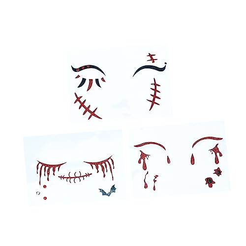 DEARMAMY 3 Stück Teiliges Halloween Gesichtstattoo Temporäre Make Up Aufkleber Gruselige Vampir Gesichtsaufkleber für Halloween Party Dekoration von DEARMAMY