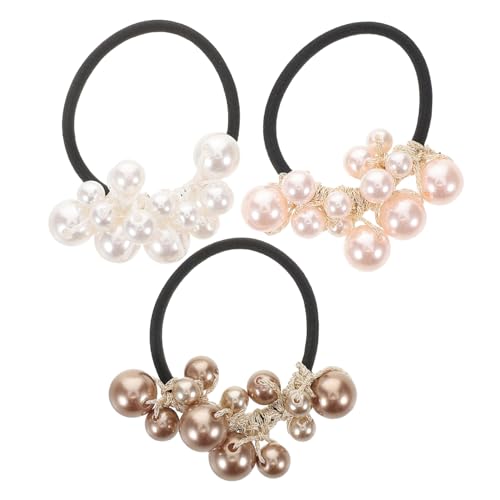 DEARMAMY 3 Stück Teiliges Perlen Haargummis mit Hoher Elastizität Dekorative Ponytail Halter in Weiß Rosa und Champagner Stilvolle Haaraccessoires für Damen und Mädchen bei Formellen und von DEARMAMY