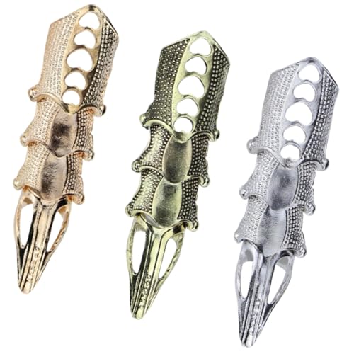 DEARMAMY 3 Stück Teiliges Vintage Finger Gelenkring Verstellbar Modischer Punk Schmuck für Damen Halloween Cosplay Zubehör Gold Silber Antikbronze von DEARMAMY