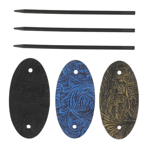 DEARMAMY 3 Stück Teiliges Vintage Leder Haarnadeln Oval Frauen Haarschmuck mit Einfachem Design Bequeme Fake-leder Haarstäbe für Dutt Chignon Pferdeschwanz Leicht Vielseitig für Alltag von DEARMAMY