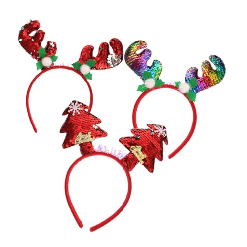 DEARMAMY 3 Stück Teiliges Weihnachts Kopfschmuck mit Pailletten Rentiergeweih und Weihnachtsbaum Rutschfeste Party Haarreifen für Festliche und Fotodekoration bei Weihnachtsfeiern und von DEARMAMY