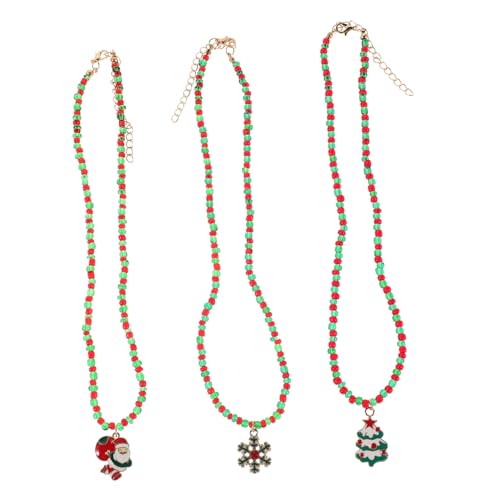 DEARMAMY 3 Stück Teiliges Weihnachtskette mit Weihnachtsbaum Weihnachtsmann anhängern Rote Grüne Perlenkette Festlicher Xmas Choker für Damen und Mädchen Stilvolle Winter von DEARMAMY