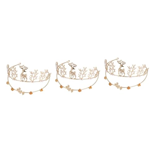 DEARMAMY 3 Stück Weihnachts Haarband Damen mit Goldenem Design Perlen und Kristallen Festlicher Kopfschmuck für Hochzeit Party und Festliche Anlässe von DEARMAMY
