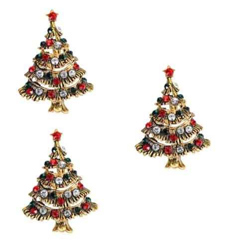 DEARMAMY 3 Stück Weihnachtsbaum Brosche Pin Strasssteine Leicht Damen Weihnachtsdeko Anstecknadel Festlich Kleidung Tasche von DEARMAMY