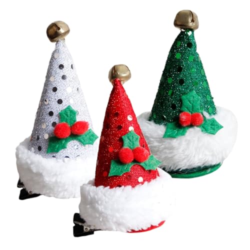 DEARMAMY 3 Stück Weihnachtsmützen Haarklammern für Mädchen Festliche Haarspangen Weihnachts Haarschmuck für Party Karneval von DEARMAMY