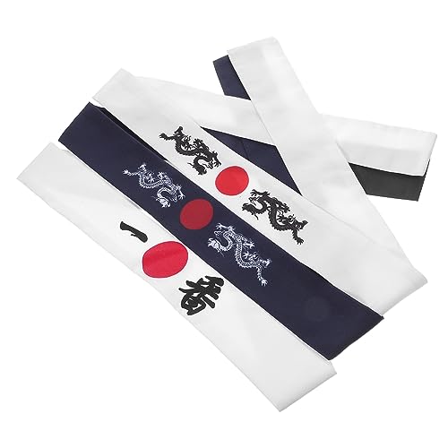 DEARMAMY 3 Stücke Japanische Stirnbänder für Männer Sushi Koch Stirnband Verstellbares Hachimaki Bandana Langlebiges Haargummi für Sport und Küche Japanisches Kostüm Zubehör von DEARMAMY