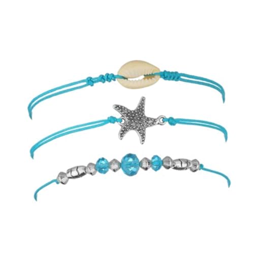 DEARMAMY 3 Teiliges Boho Fußkettchen Set Mit Seestern Und Muschel Perlen Verstellbare Knöchelketten Für Frauen Und ädchen Modisches Fußschmuck Set Ideal Für Strand Und Freizeit von DEARMAMY