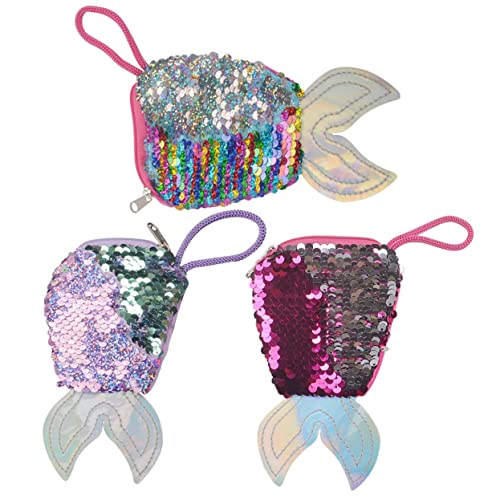 DEARMAMY 3stücke Teiliges Mädchen-Mermaid-Sequins-münzgeldbörse Glitzernde Meerjungfrauen-geldbörse Für Geburtstagsfeiern Weihnachten Mit Cartoon-Design Und Reißverschluss von DEARMAMY