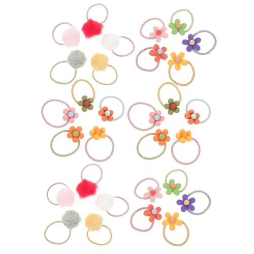 DEARMAMY 30 Stück Blumen Haargummis für Mädchen Elastische Pferdeschwanzhalter mit Pom Poms Haar Accessoire für Mitteldickes Haar für Partys und Alltagslook Dekorative Haargummis mit Blumen von DEARMAMY