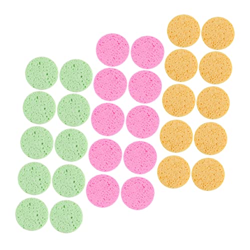 DEARMAMY 30stücke Peeling Gesichtsreinigungsschwämme Runde Make up Entferner Schwämme 70mm Durchmesser Für Gründliche Gesichtsbehandlungen Vegan Und in Rosa Gelb Und von DEARMAMY