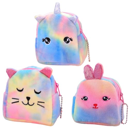 DEARMAMY 3St Geldbörse Lunchpaket für Schultasche Reisetasche Mini-Taschen-Schlüsselanhänger Münze aufbewahrungssack Storage Pockets Portemonnaie Münzbeutel mit Reißverschluss Plüsch von DEARMAMY