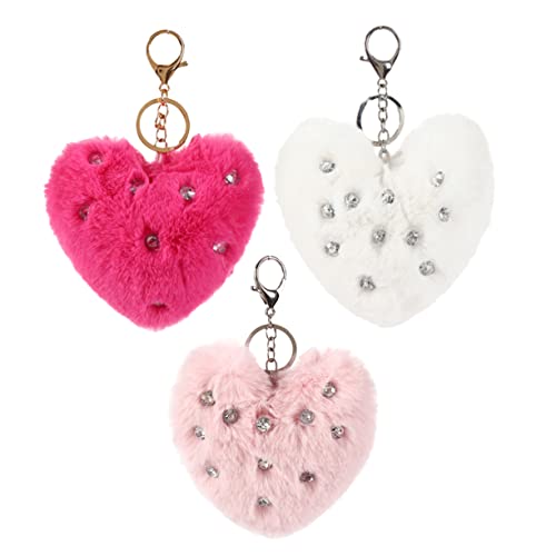 DEARMAMY 3St Herz-Anhänger kunstfell Faux fur Key Chains schlüsselhalsband Taschenanhänger Ball Plüsch Kette Fuzzy-Herz-Schlüsselanhänger hängender Schlüsselanhänger Taschenverzierung Harz von DEARMAMY
