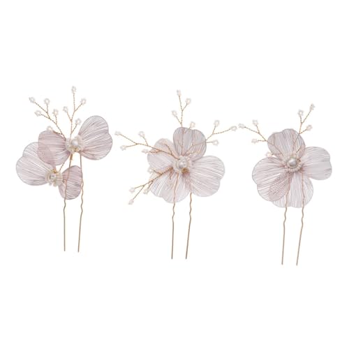 DEARMAMY 3St Perlen-Haarschmuck-Stirnband Strasssteine Haarband dekorativ goldene Creolen Stift Haarnadeln Hochzeit perlen haarschmuck Hochzeit Haarnadeln Haarschmuck für die Braut Kupfer von DEARMAMY