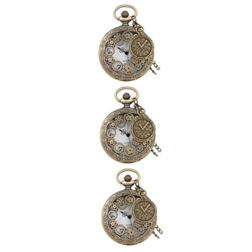 DEARMAMY 3St Taschenuhr bescherung Weihnachten weinachts Handaufzug-Uhr antike Kette Schmuckhalskette Halsketten Accessoires für Kleidungsdekor Vintage Kettenuhr Legierung Golden von DEARMAMY