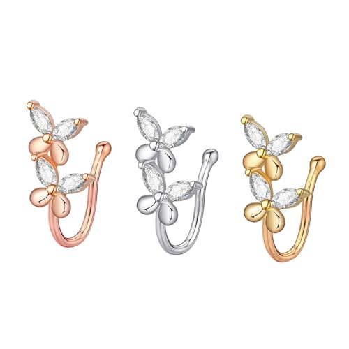 DEARMAMY 3stücke Nasenpiercing Schmetterling Mit Schmetterling Nasenringe Clip Für Damen Nasenschmuck Aus Hochwertigem Material von DEARMAMY
