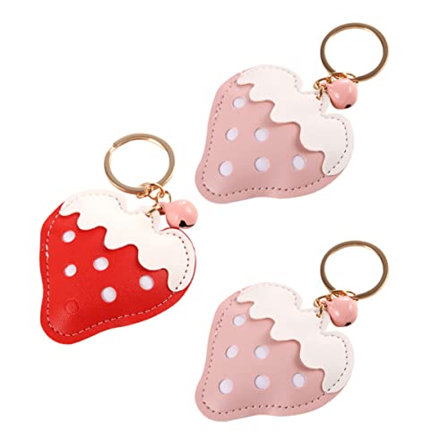 DEARMAMY 3stücke Erdbeer-schlüsselanhänger Auto Schlüsselring Aus Pu- Mit Erdbeer-anhänger Und Legierung Runder Ring Für Taschendekor Schlüssel Anhänger von DEARMAMY