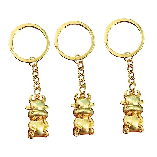 DEARMAMY 3st Stier Schlüsselanhänger Schlüsselzubehör Schlüsselanhänger Für Auto-schlüsselanhänger Paar Schlüsselanhänger Jahr Der Ochsendekorationen Stier-Statue Golden Zinklegierung von DEARMAMY