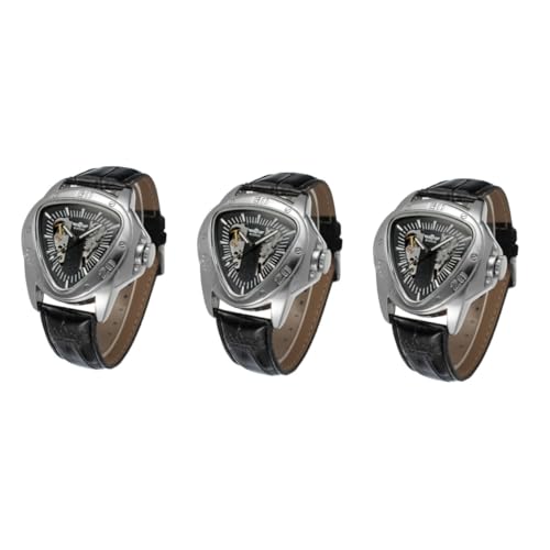DEARMAMY 3stücke Automatische Herrenmechanik-Uhr Mit Schwarzem Zifferblatt Und Edelstahlarmband Elegant Und Langlebig Für Business Und Freizeit von DEARMAMY