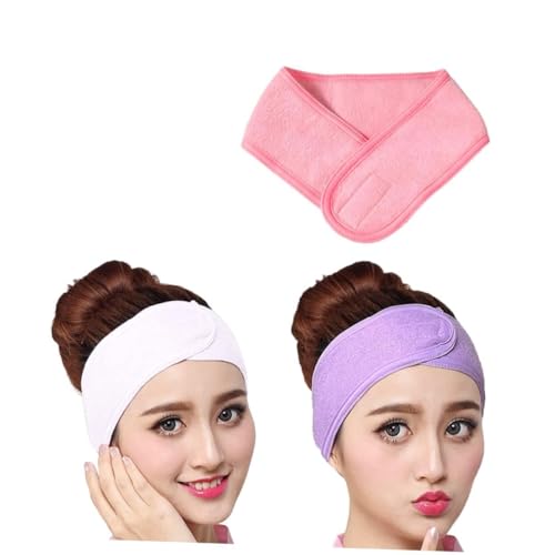 DEARMAMY 3stücke Gesichtsstirnband Spa Stirnband Für Frauen Gesichts Spa Stirnband Aus Farben Weiß Rosa Breit Stretch Handtuch Für Gesichtsbehandlung Schminken Und Duschen von DEARMAMY