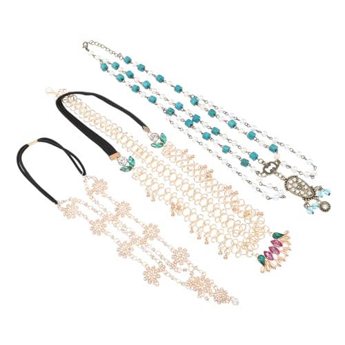 DEARMAMY 3stücke Kette Mit Edelstein Anhänger Für Frauen Edelstein Anhänger Aus Legierungsmaterial Schmuck Für Hochzeitsfrisuren Haarkettenband Für Braut-stirnband von DEARMAMY