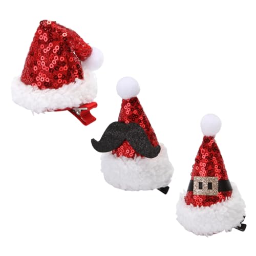 DEARMAMY 3stücke Weihnachtsmannmütze Haarspangen Mit Krokodilklemme Pailletten Haarspangen Als Weihnachts-haarnadeln Party Haarschmuck Für Junge Mädchen Und Erwachsene Rot von DEARMAMY