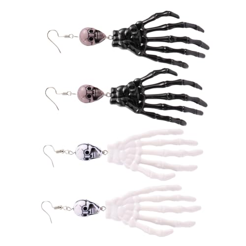 DEARMAMY 4 Paare Halloween Ohrstecker aus Kunststoff Skelett Hand Design Ohrhänger Damen Stylisch Leicht zu Tragen Für Party Kostüm Feier von DEARMAMY