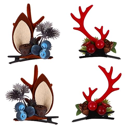DEARMAMY 4 Paare Weihnachts Haarspangen Rentier Geweih Haarklammern Party Haarschmuck für Frauen und Mädchen Festliche Fotografie Requisiten von DEARMAMY